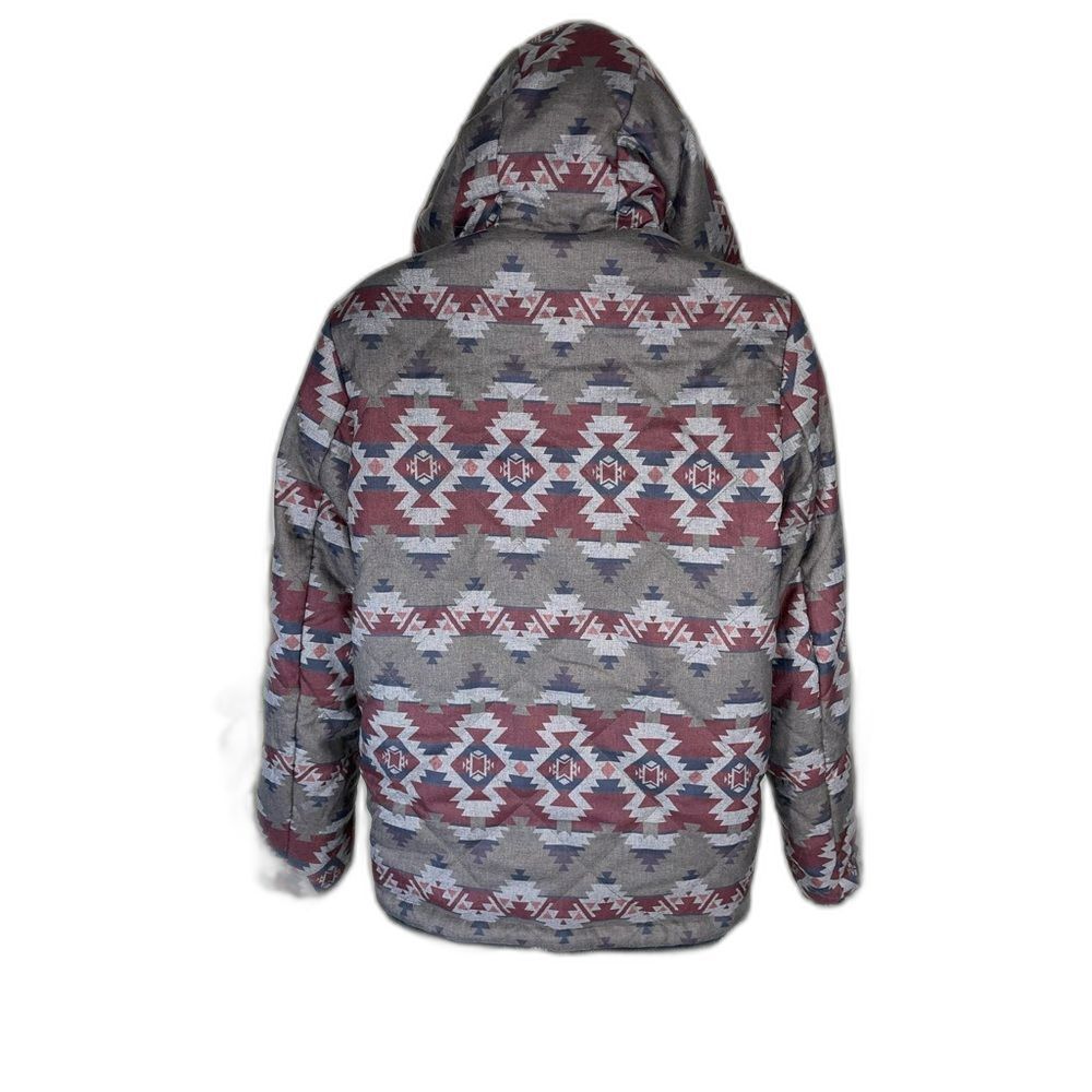 Pendleton Reversible Hooded heavy coat W/S Gray Aztec Print/black fux fur LN - Picture 3 of 16